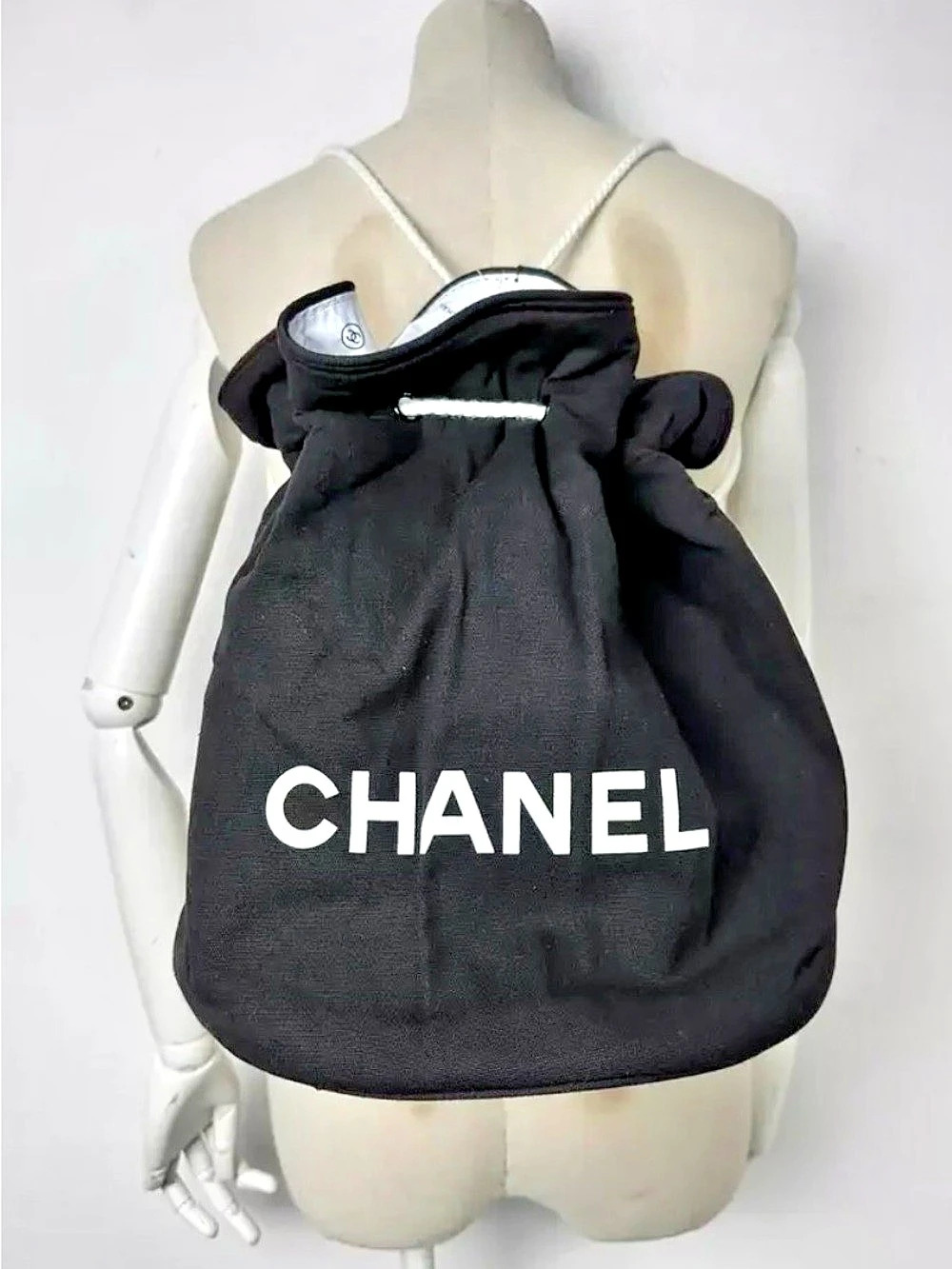 Chanel Black & White Drawstring Bag